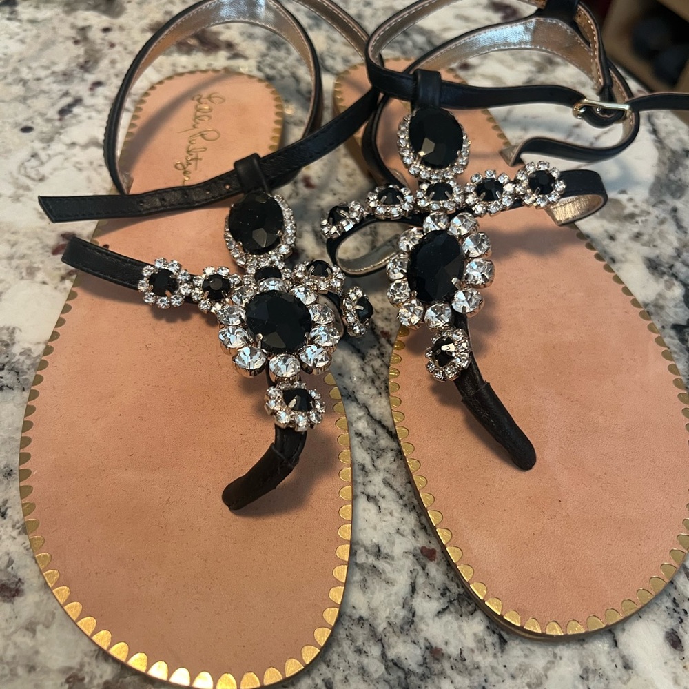 Lilly Pulitzer Black and Gold Embellished Sandals